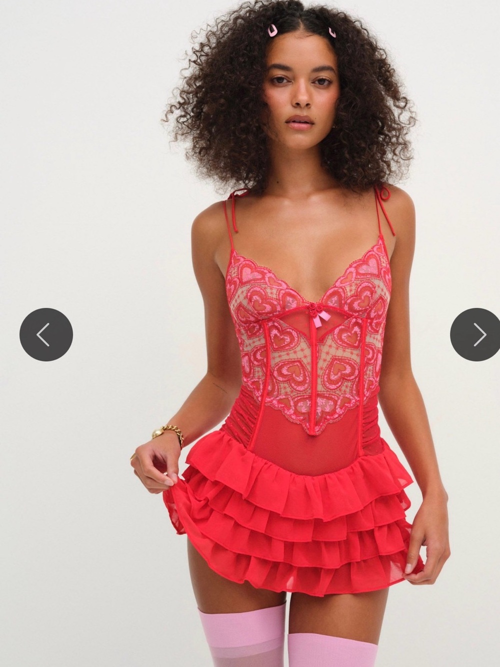 For Love & Lemons heartbeat lace ruffle lingerie size M